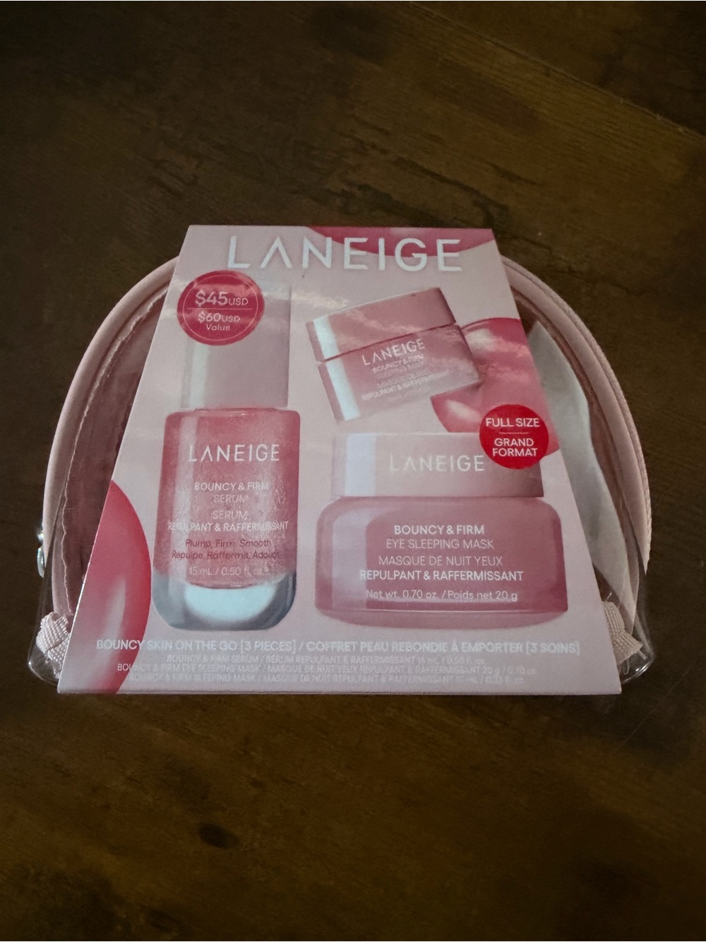 LANEIGE Bouncy & Firm Skincare Set 3 pieces plus mini pouch